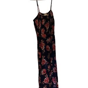 Black Floral Maxi Dress with Red Floral Print